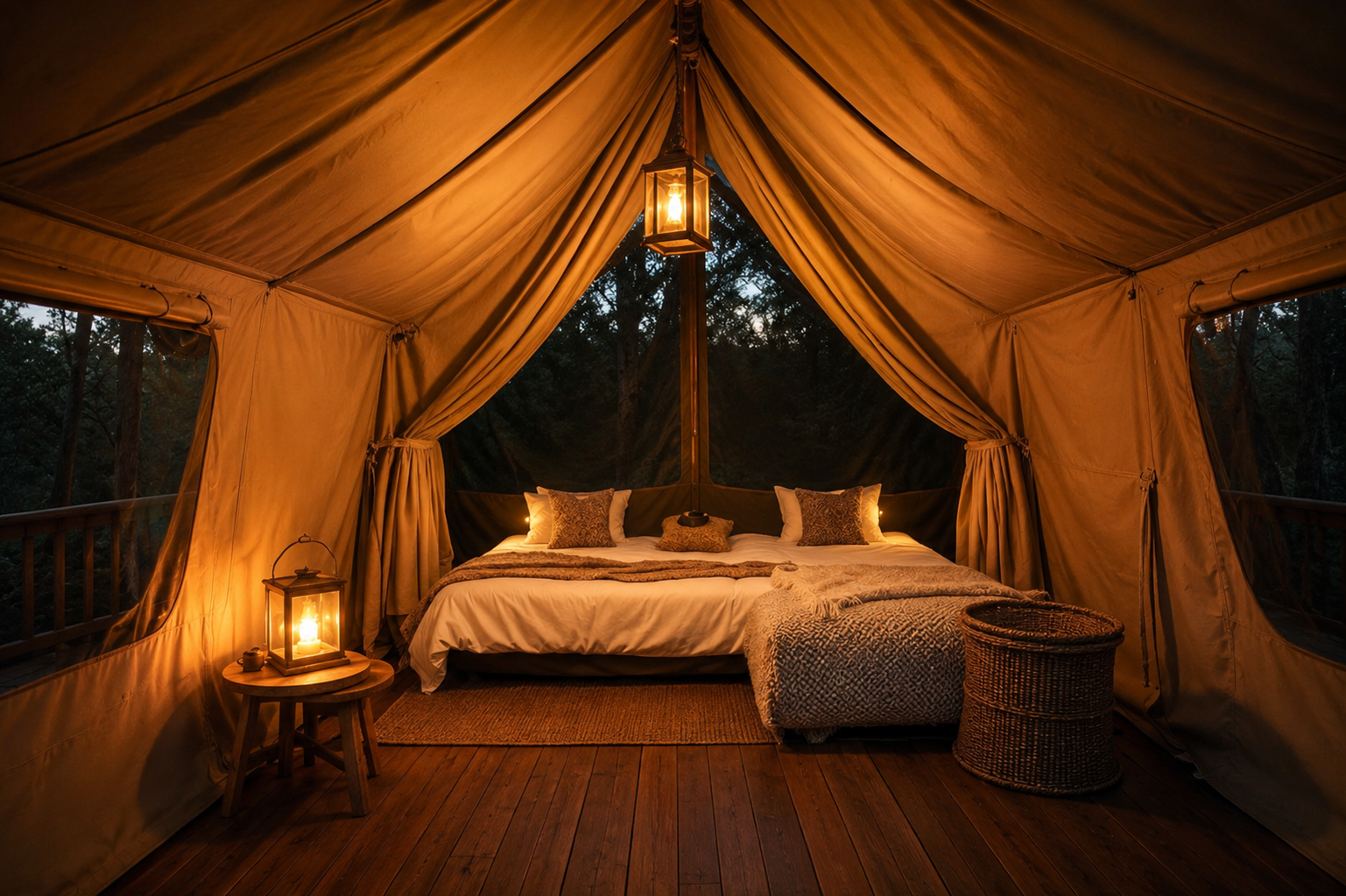 Interior de tienda glamping